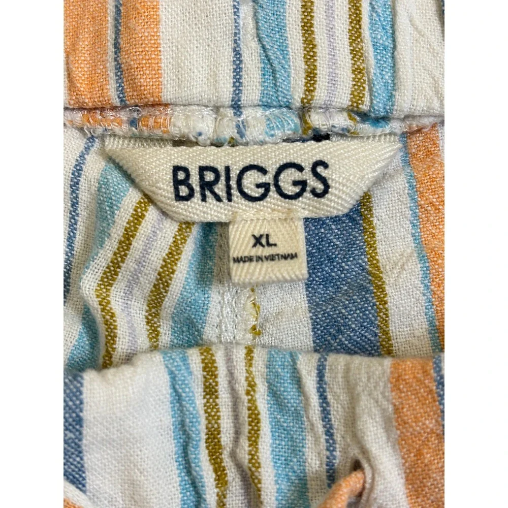 Briggs Womens‎ XL Striped Linen Blend Drawstring Shorts Blue Orange White Casual